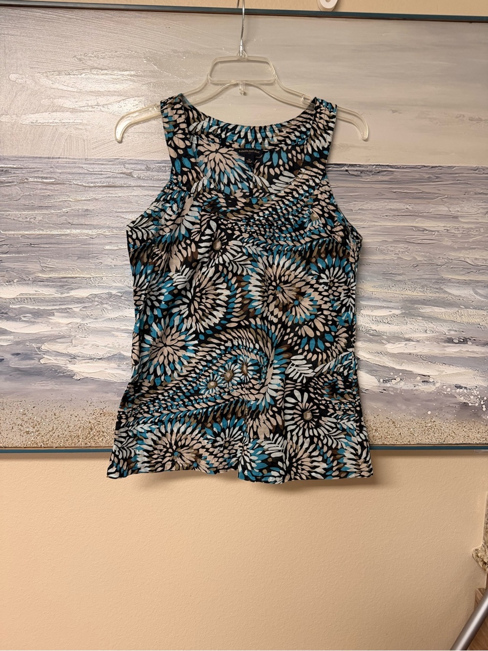 Banana Republic Women’s Size Medium Blue Black Brown Cream Floral Tank Top